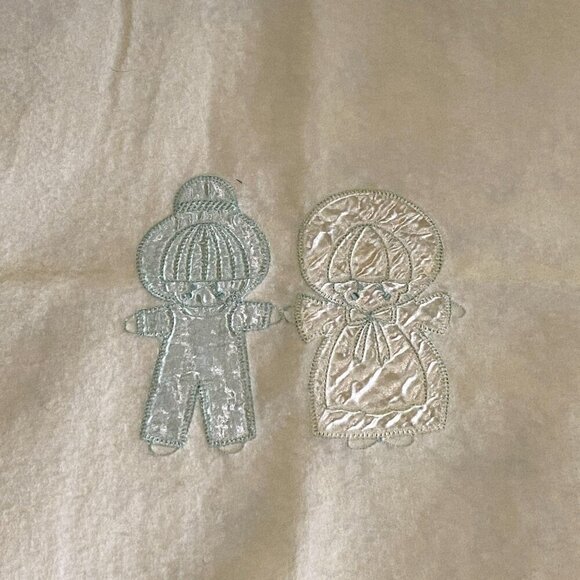 Vintage Quiltex Baby Blanket Satin Binding Trim Yellow Embroidered Figures - Picture 2 of 10